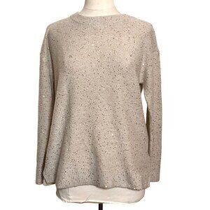 Karl Lagerfeld‎ Paris Womens Sweater M Cream Gold Sequins Keyhole Bow Clean Girl